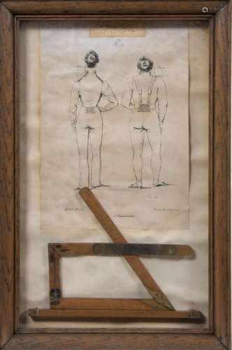 Shoulder meter (épaulmetre) of a tailor, frame with drawing ...