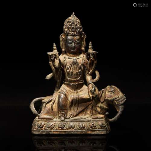 A Chinese bronze figure of a bodhisattva on elephant 普贤菩萨...