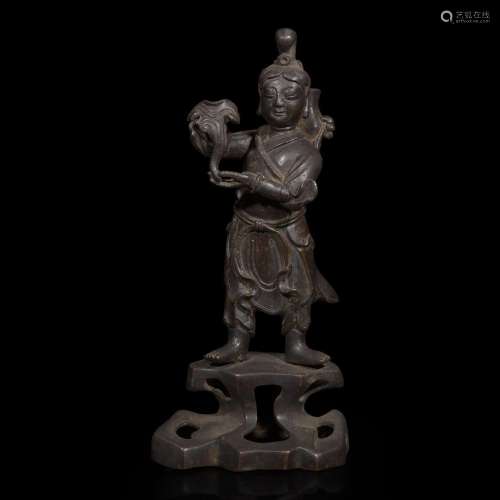 A patinated bronze figure of an immortal 仙人铜造像 17th/18t...