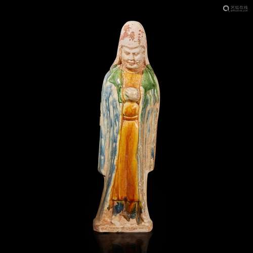 A Chinese sancai-glazed pottery attendant 三彩人物 Probably ...