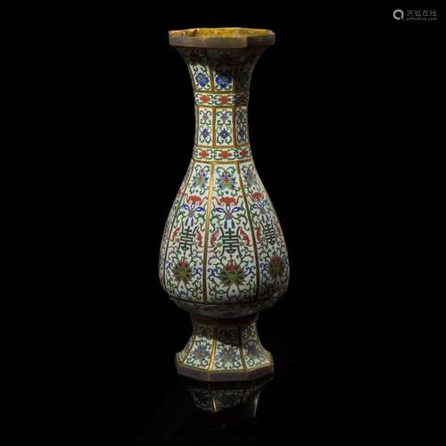 An unusual Chinese cloisonné white-ground octagonal altar va...