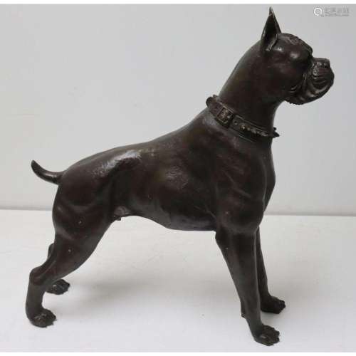 Vintage Bronze Sculpture Of A Boxer Dog.