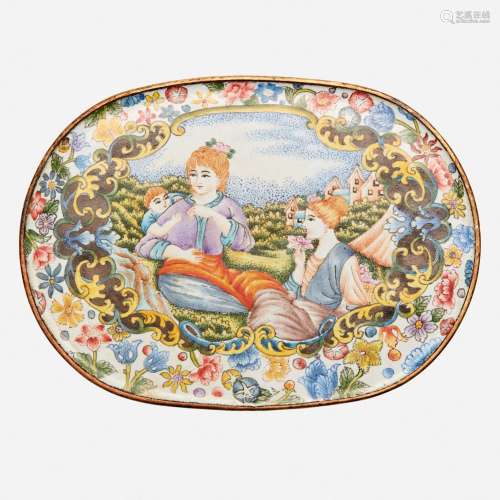 A Chinese enameled copper oval box and cover decorated with ...