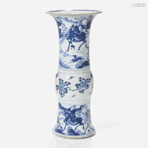 A Chinese blue and white porcelain Gu-form "Hunters&quo...