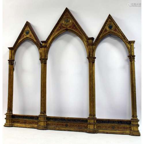 Large Antique Gothic Carved, Gilt & Polychrome