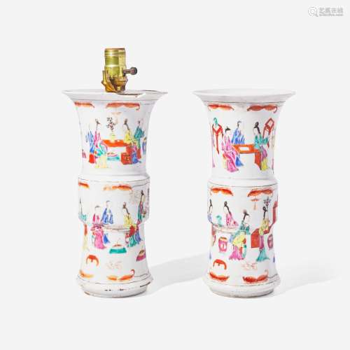A pair of Chinese famille rose-decorated porcelain beaker va...