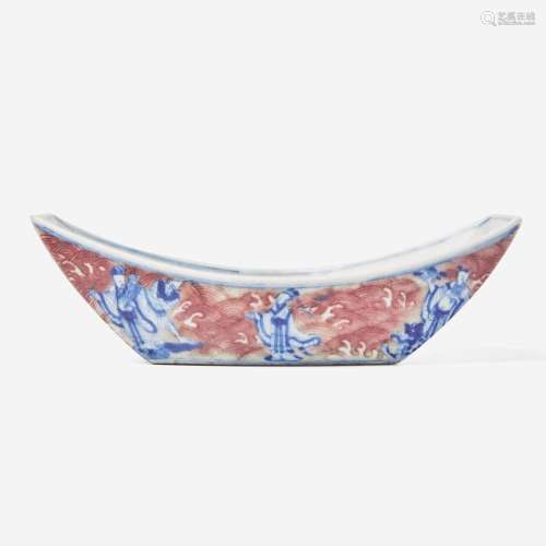 An unusual Chinese underglaze blue and red porcelain brush w...