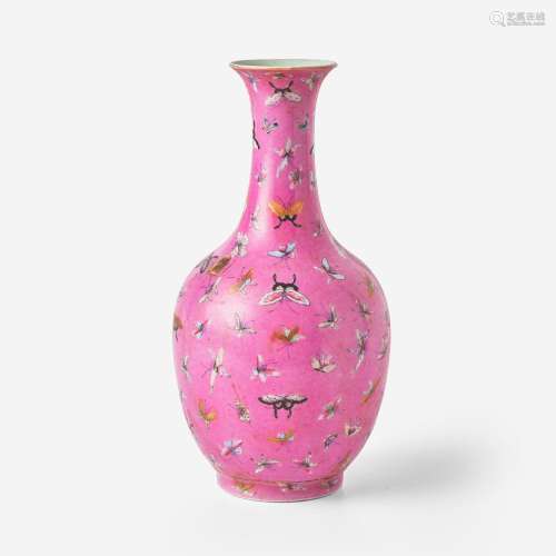 A Chinese pink-ground "Butterflies" vase 胭脂地蝴蝶...