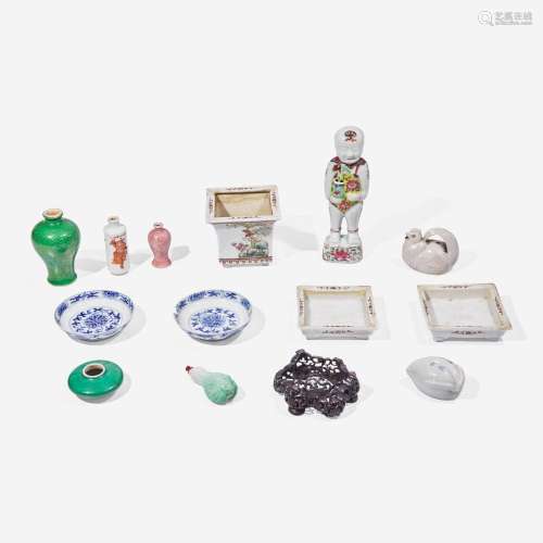A group of thirteen assorted Asian porcelain items and one w...