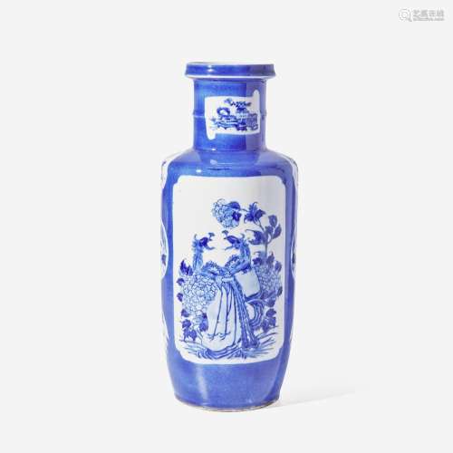 A Chinese blue and white rouleau vase 青花棒槌瓶 Late 19th/e...
