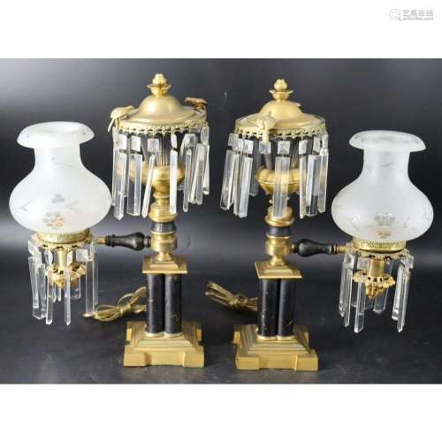 A Fine Pair of 19th C. Argand Lamps, Electrified