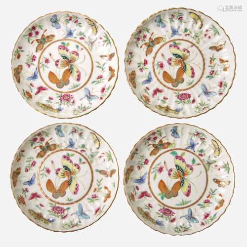 Four Chinese famille rose-decorated "Butterfly" sa...