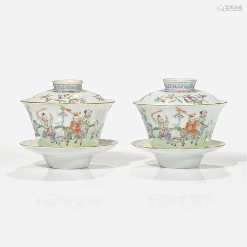 A pair of Chinese "Linzhi Chengxiang" tea bowls, c...