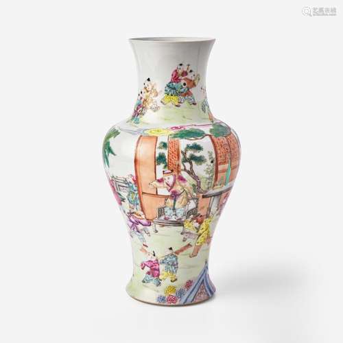 A Chinese famille rose-decorated baluster vase 粉彩棒槌瓶 Po...