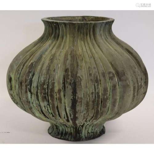 Large Antique Patinated Bronze Pot.