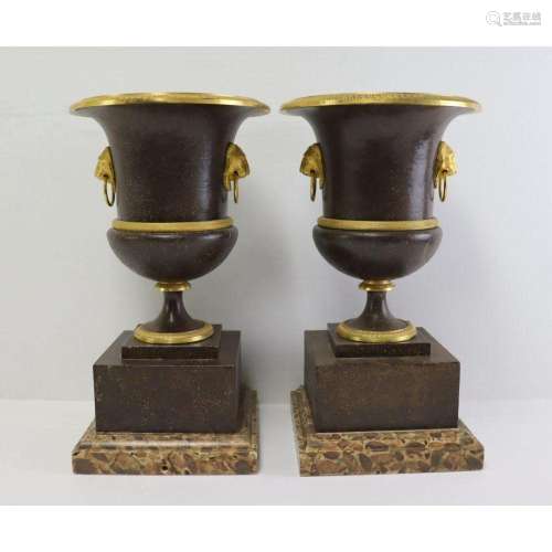 Pair Of Antique Tole And Bronze Urns.