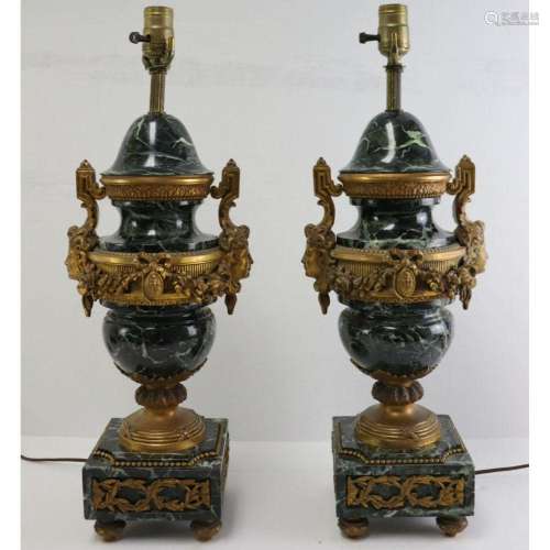 A Fine Pair Of Antique Bronze Mounted Green Marble
