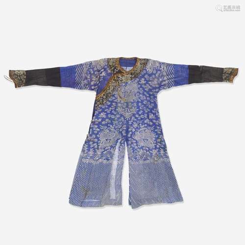 A Chinese counted stitch-embroidered blue gauze "Nine-D...