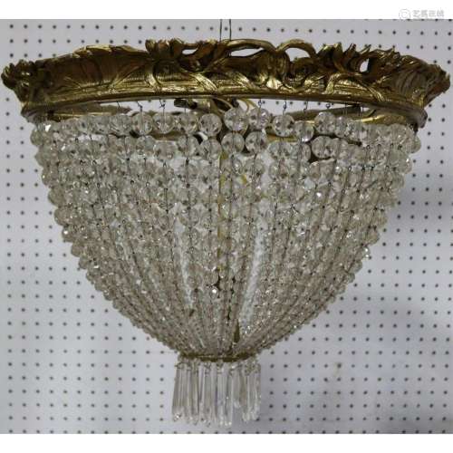 French 19TH C Dore Bronze Crystal Plafonnier