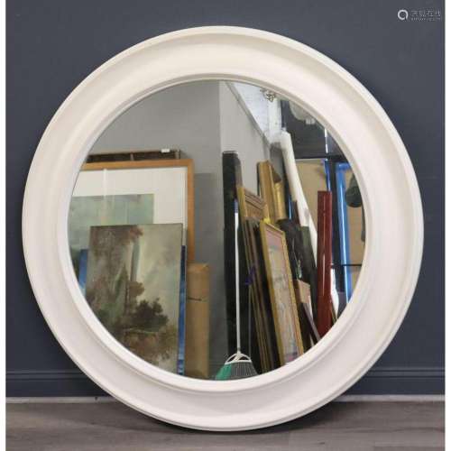 Large Midcentury Style White Painted Wood Mirror.
