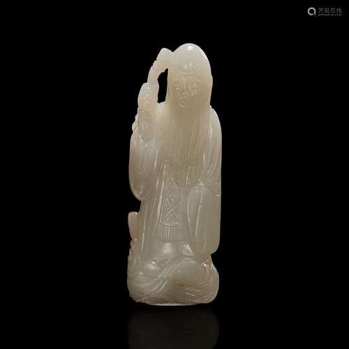 A Chinese pale celadon jade figure of Shoulao 青白玉寿老