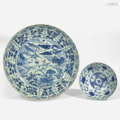 A Chinese blue and white bowl and a "Swatow" dish ...