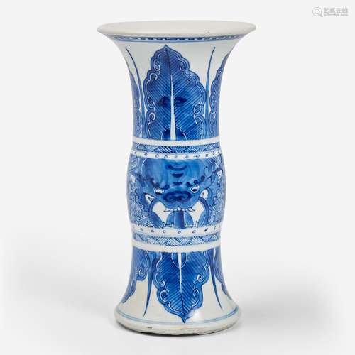 A Chinese blue and white porcelain Gu-form vase 青花瓷花觚 K...