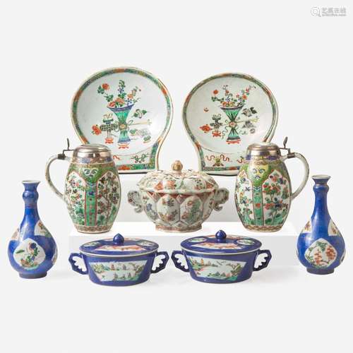 A group of nine assorted Chinese export porcelain tablewares...