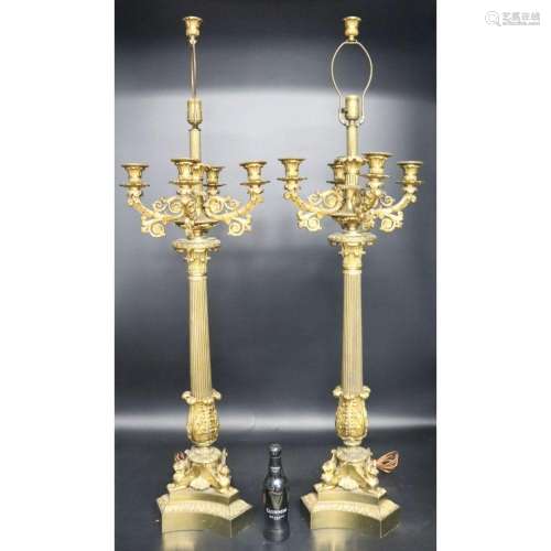 A Fine & Large Pair Of Bronze Candelabra Lamps.