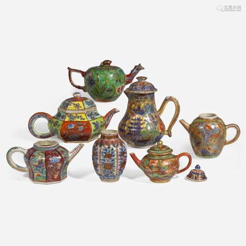Seven assorted Chinese export porcelain clobbered small teap...