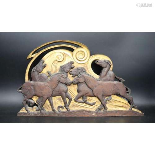 Art Deco Carved And Gilt Wood Element.