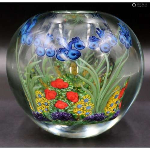 Signed Chris Heilman Art Glass Floral Vase.