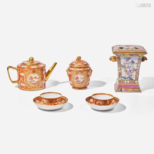 A finely decorated Chinese export porcelain part tea service...
