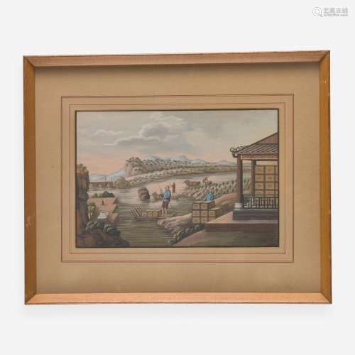 A group of three Chinese export paintings depicting scenes f...