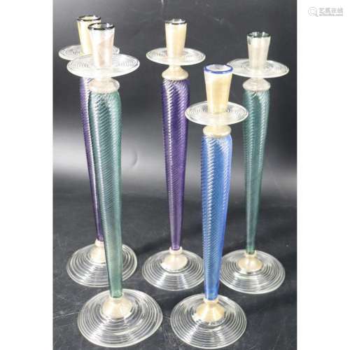 Set of Five Modern Glass Candlesticks Studio Paran
