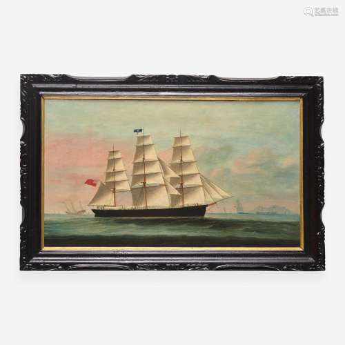A China Trade painting depicting a British ship off a coast ...