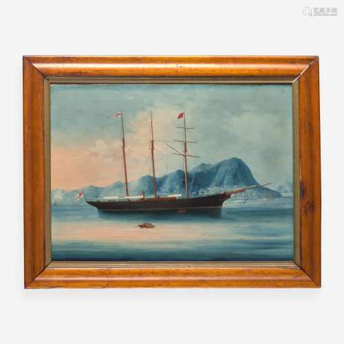A China Trade painting of a British ship in the Harbor off H...