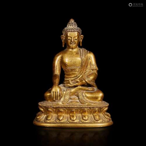 A Tibeto-Chinese gilt bronze Buddha 藏传佛教铜鎏金佛造像 18t...