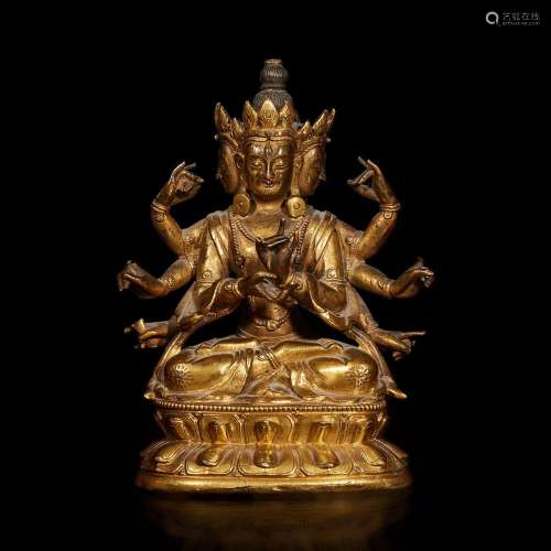 A Tibeto-Chinese gilt bronze figure of a Bodhisattva 藏传观音...