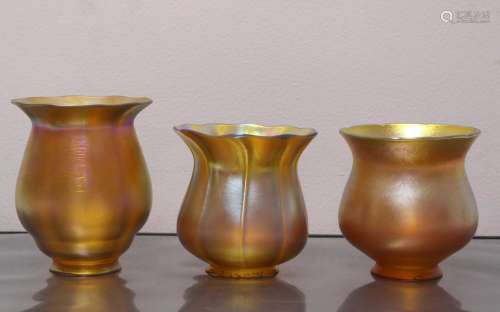 Three Vintage Art Glass Shades Signed Quezal.
