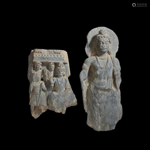 Two schist figural carvings 犍陀罗片雕造像两件 Ancient regio...