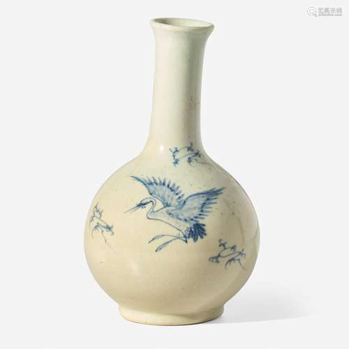 A Korean blue and white "Cranes" bottle vase 韩国青...