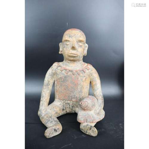 Colima (?) Pre Columbian Figure With Conch Shell.