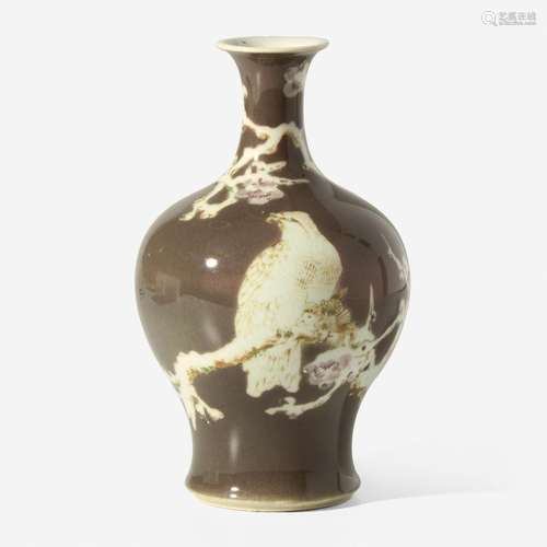 A Japanese porcelain "Hawk on Snowy Prunus" vase, ...