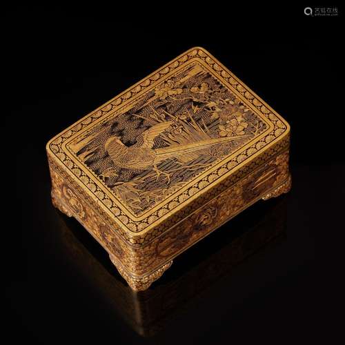 A small Komai, Kyoto gold-inlaid iron box 日本钳金铁盒 Meiji...