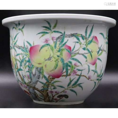 Chinese Enamel Decorated Jardiniere with Peaches.