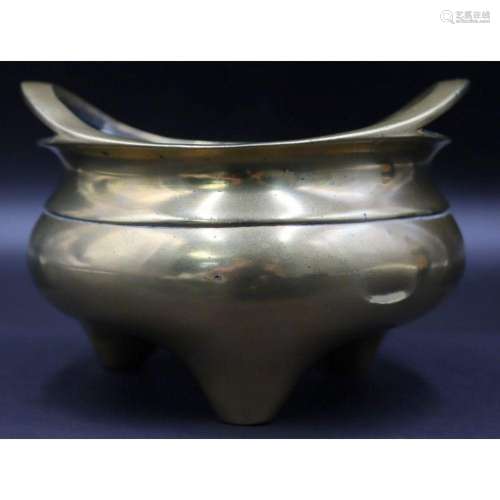 Chinese Xuande Gilt Bronze Footed Censer.