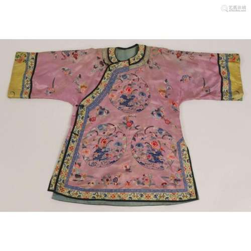 Chinese Pink Embroidered Robe with Butterflies and