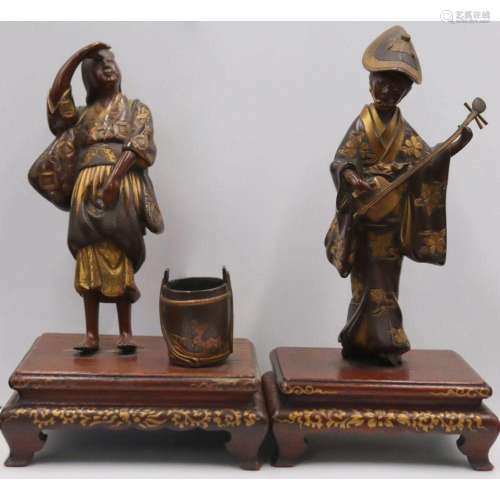 Pair of Signed Japanese Miyao Style Bronze Figures