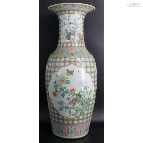 Large 19th C Chinese Famille Rose Floor Vase.